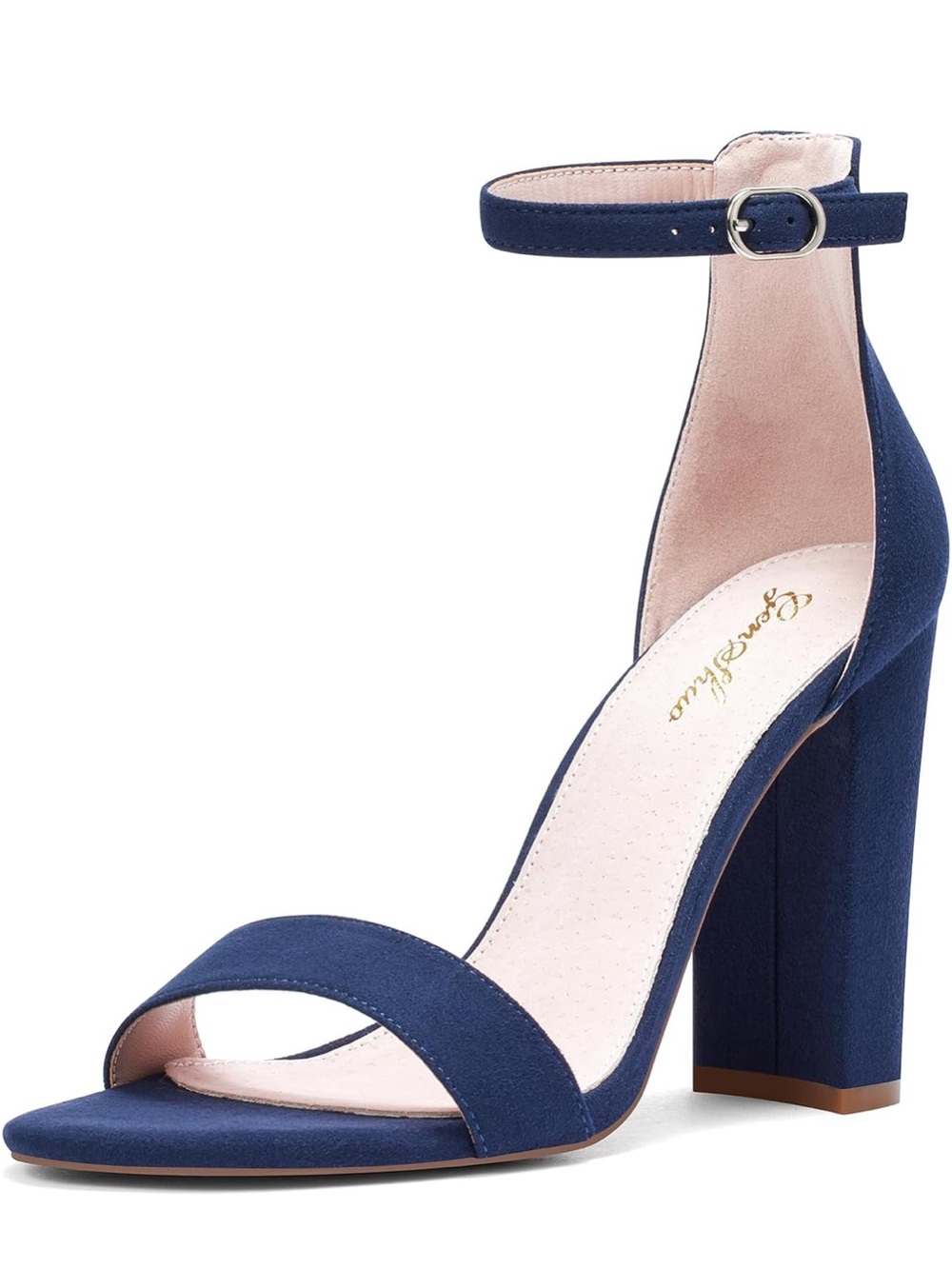 Amazon Navy Suede Ankle-Strap Block Heel With 4 inch Heel